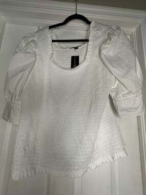 INC International Concepts Plus Size Exotic Escape Smocked Puff Sleeve Top